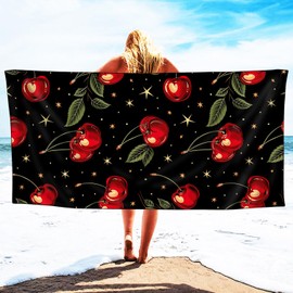 YISUMEI Cherries Beach Towels for Adults Extra Large 180 x 90 cm, Fruit Pattern Print Microfibre Quick Dry Towel for Travel Swimming Camping Sports