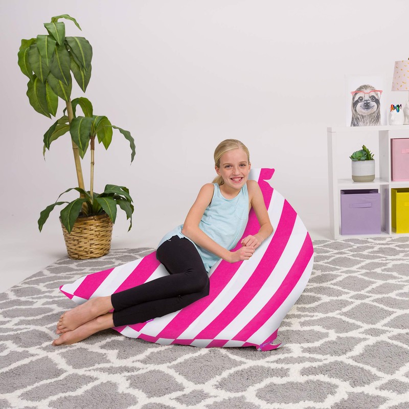 Posh Stuffable Bean Bag Chair, 200L-Large, Canvas Stripes Pink and