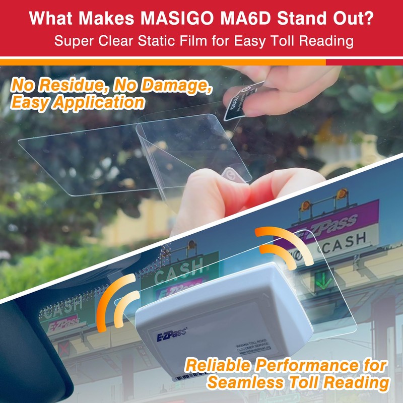 MASIGO EZ Pass Holder for Windshield – Reusable Static Film