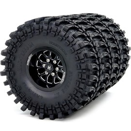 HOBBYSOUL 4pcs -10.5mm Negative Offset 1.9 Beadlock Wheels and Tires, 121mm Tall 1.9'' tyre and Rims for 1/10 RC Mud Crawler SCX10 TRX4 Gen8 Upgrades