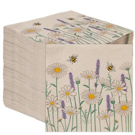 Table Kind 100 x Großpackung weiche Servietten aus Recyclingpapier Gänseblümchen Blumen Biene Einweg-Partyservietten Hochzeiten nachhaltig ungebleicht recycelbar hergestellt in der EU 2-lagig 33cm