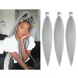 Newluyang Pre Stretched Braiding Hair, 100% Kanekalon Synthetic Crochet Hair Braids,26 inch 3 packs Hot Water Setting Professional Yaki Texture Crochet Hair Extension Braids. (26inch,Grey)