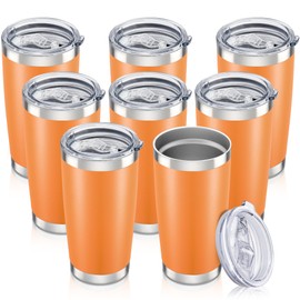 Orebigo 20 oz Tumbler with Lid Stainless Steel Insulated Tumblers Bulk Double Wall Vacuum Cups Powder Coated Travel Mug Keep Drink Cold and Hot, Orange, 8 Pack
