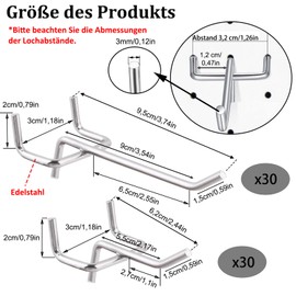 Perforated Wall Hooks, Pack of 60 Interval of 3 cm Perforated Wall Accessories, Diameter 3 mm Pegboard Hooks, Hole Wall Hooks, Attachments Hooks, for Supermarket Shelves, Workshops, Warehouses, Shelves (Length 5 cm, 10 cm)