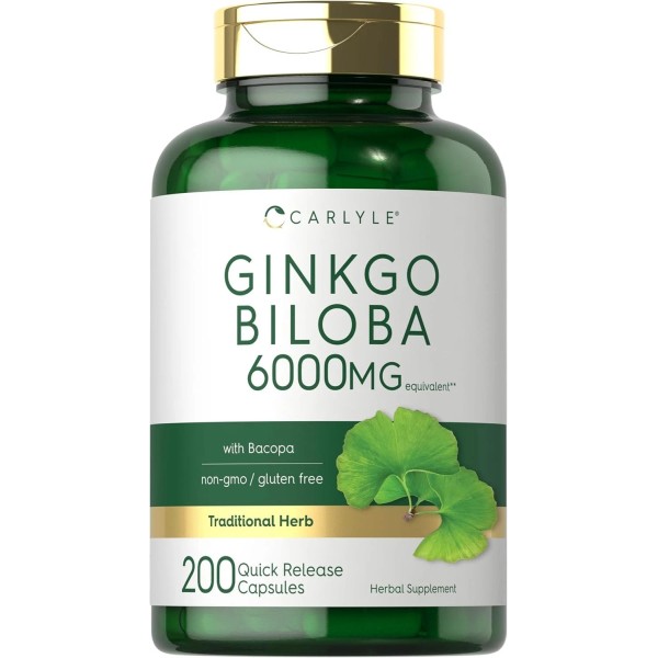 Carlyle Ginkgo Biloba 6000mg | 200 Capsules | Non-GMO, Gluten
