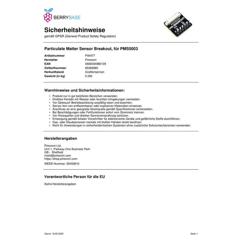 Particulate Matter Sensor Breakout for PMS5003