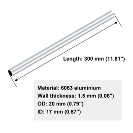 iMeistek 6063 Aluminium Round Tubes, 20mm OD 17mm ID 300mm Length 1.5mm Wall Seamless Straight Aluminium Tubing Pipe(3PCS)
