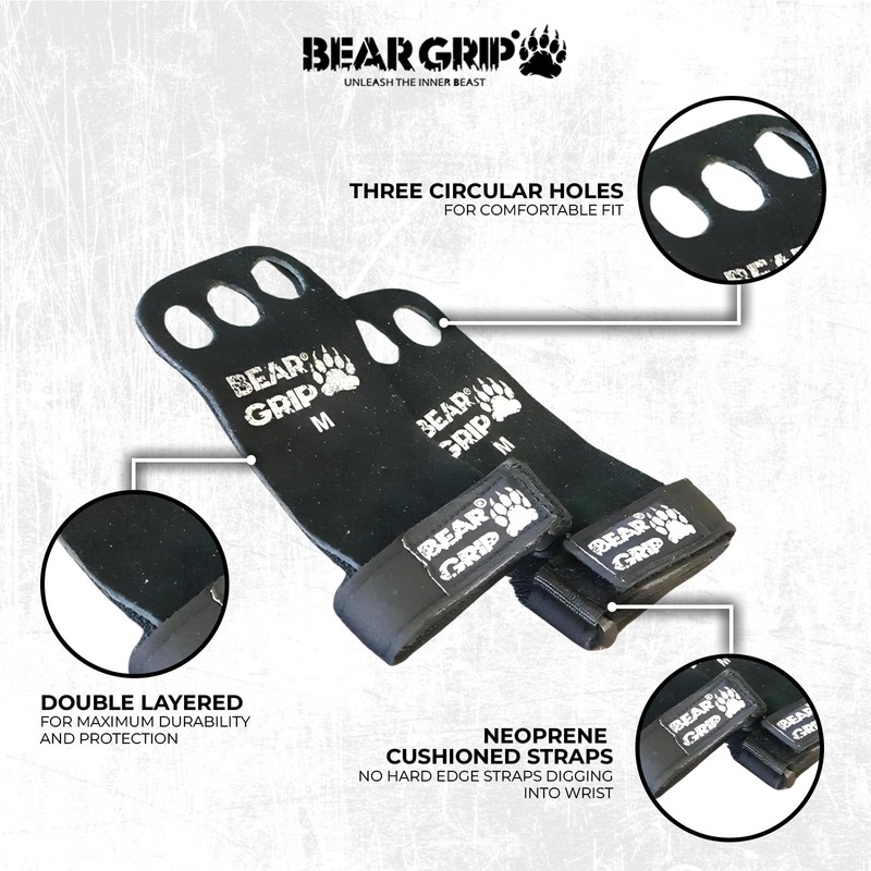 BEAR GRIP - Crossfit Grip (XL, Leather Black 3 Hole)