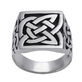 Silverly Men's Women's 925 Sterling Silver Oxidised Large Celtic Knot Square Signet Ring