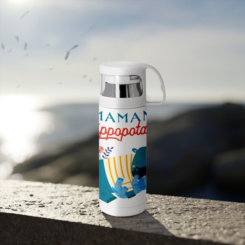 Stainless Steel Thermos Flask with Integrated Cup - Mother Hippo