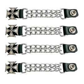 Funk Plus Motorcycle Vest Extenders 4" Double Chrome Chain Regular Snap MC Jacket Made in USA (IRONCROSS Silver)