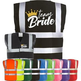 Corporate Togs TEAM BRIDE QUEEN BRIDE Waistcoat - Hen Do Party Night Wedding Vest, Hi-Vis Funny T-Shirt Vest, Fastening Waistcoat | Protective Safety Wear