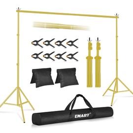 EMART Backdrop Stand 10x8.5ft(WxH) Photo Studio Adjustable Background Stand Support kit with 2 Crossbars, 8 Clamps, 2 Sandbags and Carry Bag for Parties, Events Decoration, Wedding -Titanium Gold