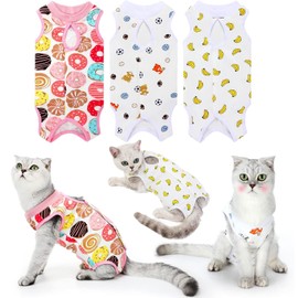 TAGNEFLOR Traje de Recuperación para Gatos de 3 Piezas,Pasta de algodón, Transpirable Trajes de cirugía, para Gatos y Perros pequeños, Traje de Ropa después de la cirugía con Bordes Elásticos (S)