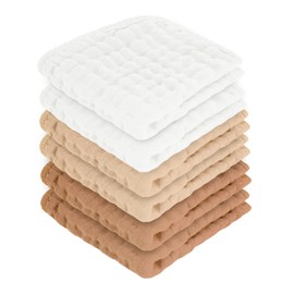 MIGIOL Baby Washcloths 100% Cotton Size is 12x12 inches. Lightweight, Portable, and Ideal for use at Home or on The go.(White & Coffee 6 Pieces)