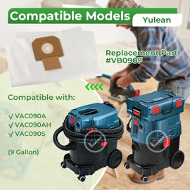3 Pack VB090F HEPA Vacuum Bags Compatible with Bos-ch 9 Gallon Dust Extractors VAC090A, VAC090AH, VAC090S