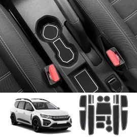 Coleya Non-Slip Mats Compatible with Dacia Jogger 2021-2024, Centre Console Rubber Mats, Door Seam Mats, Drink Holder Mat, Dacia Jogger Accessories, Rubber Non-Slip Mats (White)