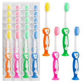 HAIFOTRVA Disposable Toddler Toothbrush Kids Pack of 20,Manual Suction Cup Bulk Kids Toothbrushes Individually Wrapped Animal Toothbrush for Kids,Childrens,for Home,School,Camp,Daycare,Travel