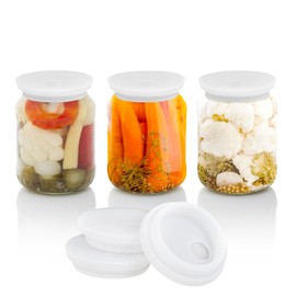 Kinggrand Kitchen Fermentation Lids Silicone Waterless Airlock Fermenting Lids for Wide Mouth Mason Jars For Making Pickled and Fermented Probiotic Foods 3 Pack White (Jars Not Included)