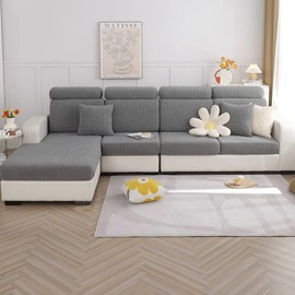 Topchances Sofa Seat Cushion Covers – Universal Stretch Sofa Protective Covers, Couch Seat Cover, L-Shape, Soft Sofa Seat Cover, Couch Chaise Lounge, Sofa Cushion Protector Covers (Grey Wheat)