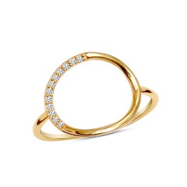 LeCalla 925 Sterling Silver 14K Gold Plated Rings for Women Pave Cubic Zirconia Round Open Circle Statement Ring Wedding Band Gift for Her (Ring Size - 6 No.)