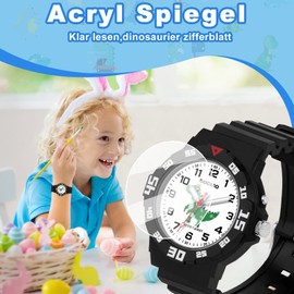 TENOCK Children's Learning Watch Unicorn Dinosaur with Night Light for Boys Girls 30 m Waterproof Wristwatches for Children from 4-12 Years Gift for Birthdays Easter Children's Day Christmas, black,