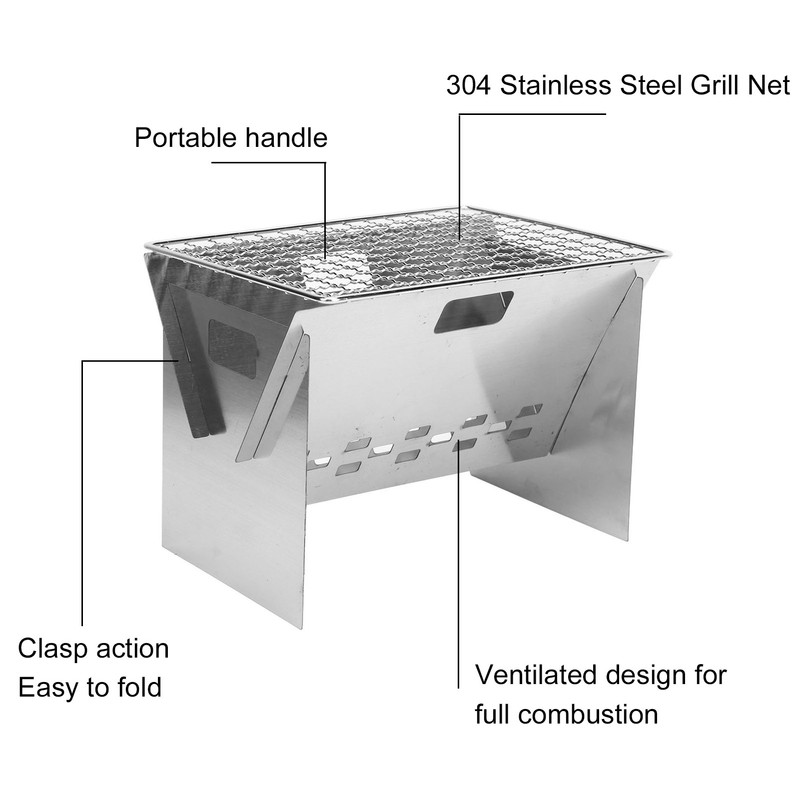 Folding Charcoal BBQ Grill Stainless Steel Mini Detachable Portable Barbecue