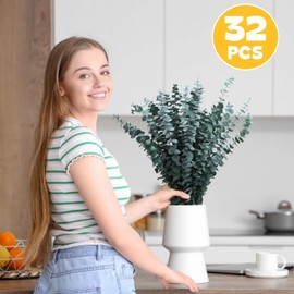 32PCS Dried Eucalyptus Stems for Shower - 17'' Large Preserved Real Eucalyptus Leaves Bundle, Made from Fresh Eucalyptus Green Plant for Shower Hanging, DIY Artificial Flowers, Bathroom Decor