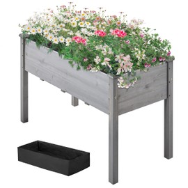 Topeakmart Elevated Planter Bed Outdoor, Wooden Raised Garden Bed, Rectangle Raised Bed with Stable Structure Wooden Garden Box Standing Planter for Garden/Patio/Backyard/Outdoor