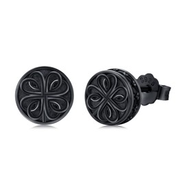 Black Stud Earrings 925 Sterling Silver Four Leaf Clover Earrings Celtic Irish Knot Earrings Lucky Clover Jewellery Gifts for Men Women Birthday