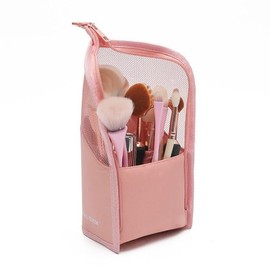 XUNQUCOM Stand-Up Makeup Brush Storage Organizer Bag, Waterproof Dust Free Travel Makeup Brush Holder (Pink)