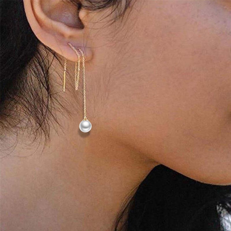 Stocking Stuffers Holiday Outfits for Women 2024 Pearl Threader Earrings