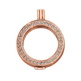 Quiges Rose Gold Plated Copper Interchangeable Coin Holder Pendant 33mm Large with Crystal Ring