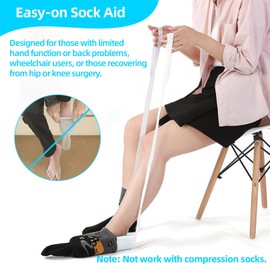 Sock Aids for Putting On Socks, Sock Assistant Device No Bending for Easy Dressing, Sock Helper Tool with Adjustable Extended Shoe Horn Long Handle, Back Scratcher for Seniors, Disabled, Pregnant
