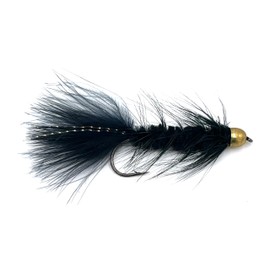 Feeder Creek - Moscas de pesca con mosca para truchas, lubina y salmón, 12 moscas húmedas hechas a mano para pesca con mosca en varios patrones/colores, moscas serpentinas (12, negro)