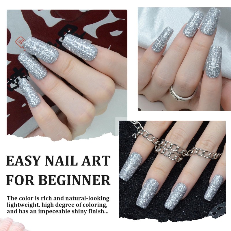 eodci EODCI 1 Oz/28g Dip Powder Glitter Silver Color, Nail