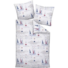 Janine Bed Linen Soft Seersucker Red/Blue Size 135 x 200 cm (80 x 80 cm)