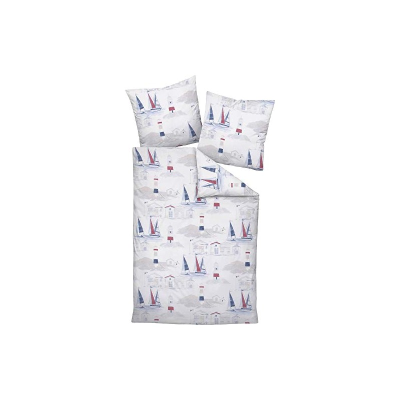 Janine Bed Linen Soft Seersucker Red/Blue Size 135 x 200