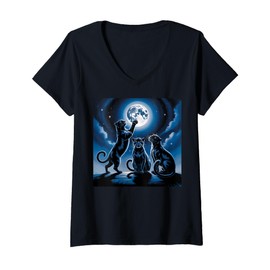 Womens Kids Black Panther Girls Boys Moon Black Panther Party V-Neck T-Shirt