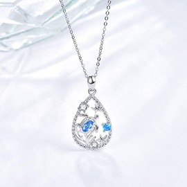 KINGWHYTE Turtle Necklace 925 Sterling Silver Aquamarine Necklace Starfish Sea Turtle Charm Chain Jewellery Turtle Gifts for Women Girls Mum