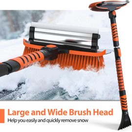 1PZ NR4-MS2 Snow Brush and Ice Scraper 3 in 1 Sturdy Snow Brush with Squeegee Windshield with Foam Grip and 360° Pivoting Brush Head Light Weight Anti-Freeze Extreme Durability for Car Truck SUV