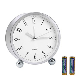 pxy Cute and Safe Alarm Clock for Kids Battery Powered (Battery Include), 4" Analog Super Silent Analog Alarm Clock with Night Light519 Silver&White