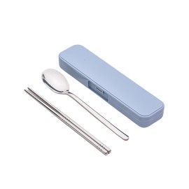 KASHIBAKER Chopsticks & Spoon Combination Set, Stainless Steel, 7.3 inches (18.5 cm), Carrying Storage Case, Spoon Chopsticks Set, Adult, Cutlery Set, Bento Box, Dishwasher Safe, Blue