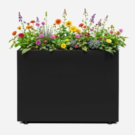 IDZO 35.4" W x 25.6" H Metal Planter Box, Privacy Trough for Patio, Rectangle Container for Outdoor Plants, Tall Large Rectangular Steel Bed for Outdoor Greens with Drainage Holes & Adjustable Feet