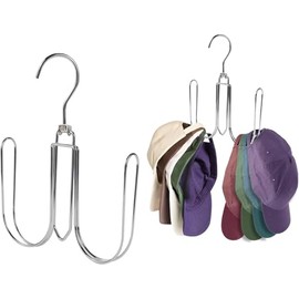Hat Hanger for Closet, Metal Hat Organizer for Baseball Caps, Collapsible Hat Racks with 4 Big Hooks(2 Pack), 360° Rotation Space Saving Hangers, Better Organizer&Display for Hat (Silver, One size)