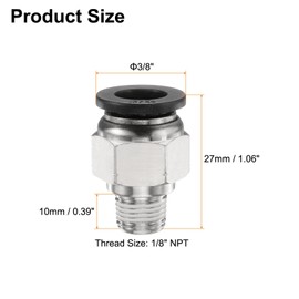 HARFINGTON Push to Connect Fittings 3/8" Tube OD x 1/8" NPT Thread Male Straight Union Fittings Copper Quick Connect Pneumatic Fittings for Semi Truck Trailers Air Brake System, Black