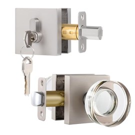 newliplace Exterior Glass Door Knob with Single Cylinder Deadbolt Lockset, Entry Crystal Door Knob with Deadbolt, Brushed Nickel Front Door Lock Set, Satin Nickel Front Door Handle and Deadbolt Set