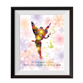 Uhomate Princesss Tinkerbell Peter Pan Never Grow Up Home Canvas Prints Wall Art Baby Gift Inspirational Quotes Wall Decor Living Room Bedroom Bathroom Artwork C015 (11X14)