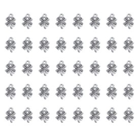 Ruwado 50 Pcs Clover Charms 1.5 x 1 x 0.2 cm Small Cute Chic Four Leaves Pendants for DIY Jewelry Making Finding Bracelets Necklace Earring Zipper Decoration Supplies (Silver)
