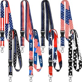 8 Pieces Key Lanyard ID Lanyards Neck Strap Key Chain Holder Wristlet Lanyard for Women Men (American Flag Style)
